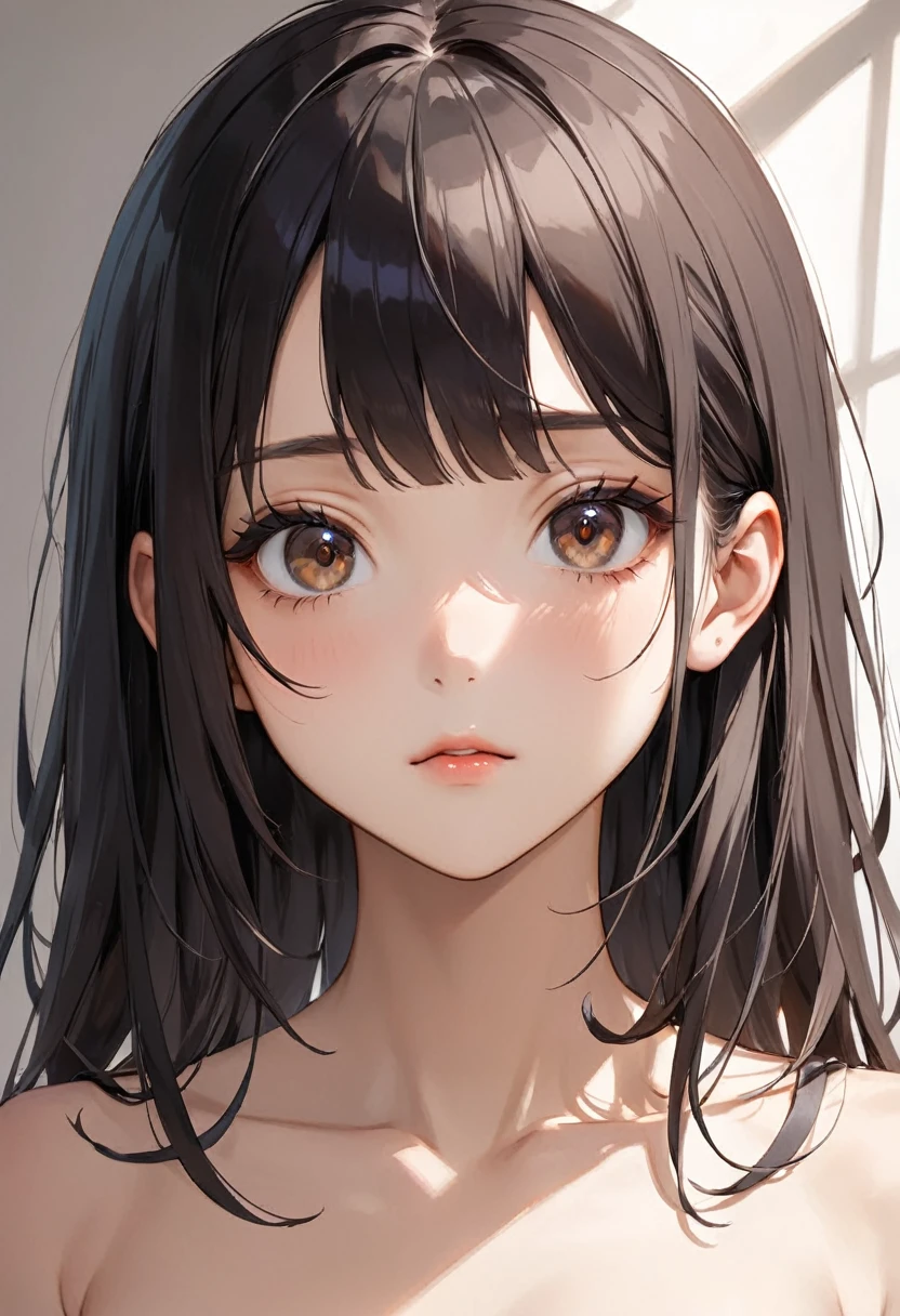 1 teenager、Kakoi、Black Hair、Brown eyes、Portraiture、Gaze Here、Upper body naked