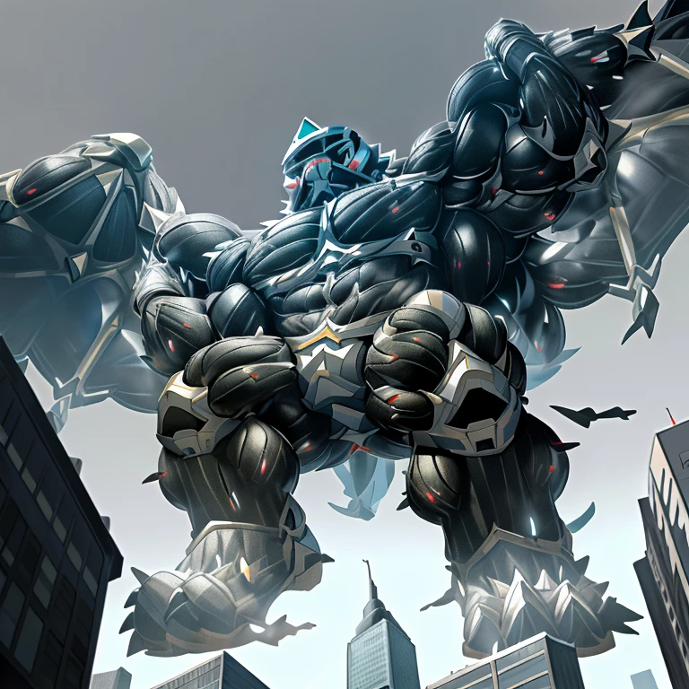 (masterpiece. official art. 8k. best quality. detailed full body. full body.)

(situation 1 : dominating LUCARIO. focus GIANT mechanical Muscular LUCARIO is trampling the CITY. macro. stomp. Low-angle perspective. emphasizing the immense size. The perspective is from below, emphasizing the sheer majesty and power of the Giant. giant art. He is much bigger than a skyscraper. Giga Giants. micro soccer field. looking down.)

(situation 2 :smoke and flames rising from the destruction in the city)

(Additional details 1: wearing a full-face helmet. high-tech bio-mecha armor. real texture material. whole body shines like metal. Wearing cyberpunk mecha. emphasizes the muscles. suit fully made of metal. intricate armor. Robotic suit. suit fully made of metal. cyborg. Powered exoskeleton with the same design as LUCARIO).

(Additional details 2: (Detailed head. Detailed Body. Detailed abs. gigantic muscles. HYPER MUSCLES. Gigachad Muscular. big muscle. pecs. triceps. traps. unusually developed muscular body. body full of huge muscles. showing off muscles. pectorales enormes. Exaggeratedly huge muscles. huge muscles. long legs.).

(Additional details 3: nj5furry, Spread wings. It has wings. White have big wings. The claws are sharp. Sharp teeth.5 toes.). 