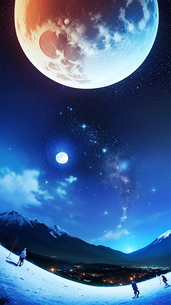 ((((Super Illustration Style:1.0)))),Highest quality,Best Anime,masterpiece,Ray Tracing, Global Illumination,Blue Theme, scenery, No humans, null, star (null), night, moon, night null, Outdoor, starry null, Mountain, full moon, horizon