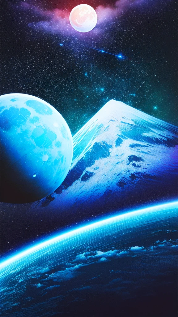 ((((Super Illustration Style:1.0)))),Highest quality,Best Anime,masterpiece,Ray Tracing, Global Illumination,Blue Theme, scenery, No humans, null, star (null), night, moon, night null, Outdoor, starry null, Mountain, full moon, horizon