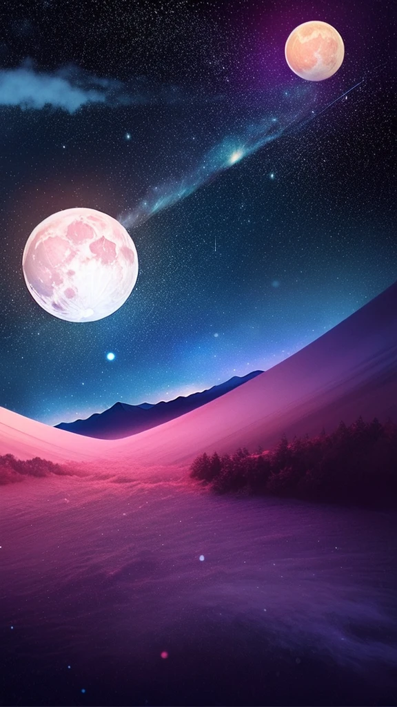 ((((Super Illustration Style:1.0)))),Highest quality,Best Anime,masterpiece,Ray Tracing, Global Illumination,Blue Theme, scenery, No humans, null, star (null), night, moon, night null, Outdoor, starry null, Mountain, full moon, horizon