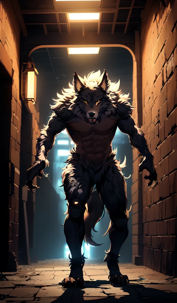 um close de uma pessoa em um beco escuro com um gato nas costas, muscular lobisomem, angry high moral sexy lobisomem, lobisomem, um lobo minotauro, lobisomem man, lobisomem?, badass anime 8 k, werewolf&quot;, arte estilizada de fantasia urbana, portrait of a lobisomem, an anthropomorphic wolf, um lobo antro, from cryptid academia