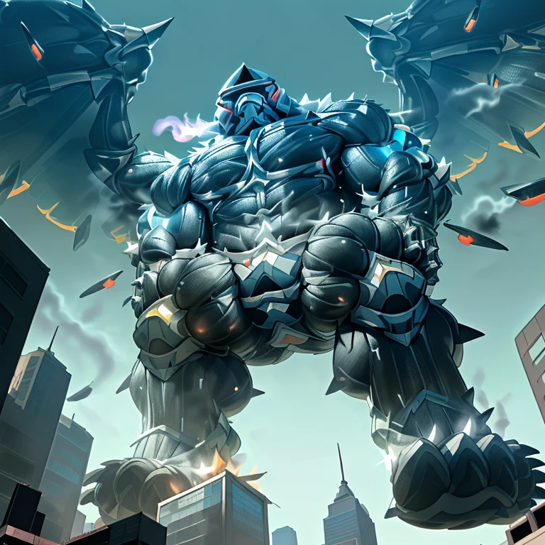 (masterpiece. official art. 8k. best quality. detailed full body. full body.)
(situation 1 : dominating LUCARIO. focus GIANT mechanical Muscular LUCARIO is trampling the CITY. macro. stomp. Low-angle perspective. emphasizing the immense size. The perspective is from below, emphasizing the sheer majesty and power of the Giant. giant art. He is much bigger than a skyscraper. Giga Giants. micro soccer field. looking down.)
(situation 2 :smoke and flames rising from the destruction in the city)
(Additional details 1: wearing a full-face helmet. high-tech bio-mecha armor. real texture material. whole body shines like metal. Wearing cyberpunk mecha. emphasizes the muscles. suit fully made of metal. intricate armor. Robotic suit. suit fully made of metal. cyborg. Powered exoskeleton with the same design as LUCARIO).
(Additional details 2: (Detailed head. Detailed Body. Detailed abs. gigantic muscles. HYPER MUSCLES. Gigachad Muscular. big muscle. pecs. triceps. traps. unusually developed muscular body. body full of huge muscles. showing off muscles. pectorales enormes. Exaggeratedly huge muscles. huge muscles. long legs.).
(Additional details 3: nj5furry, Spread wings. It has wings. White have big wings. The claws are sharp. Sharp teeth.5 toes.).