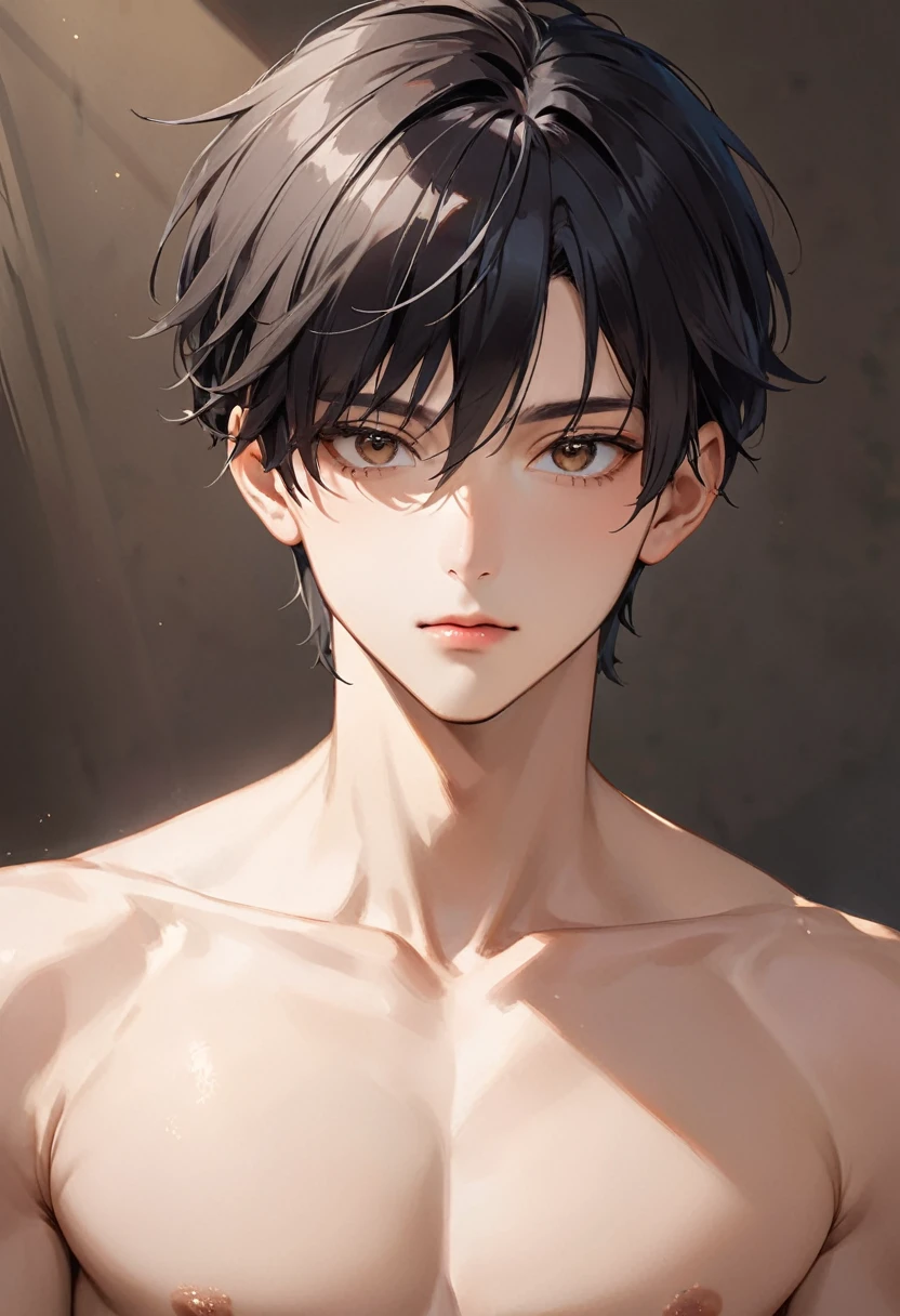 1 male、Kakoi、Black Hair、Brown eyes、Portraiture、Gaze Here、Upper body naked