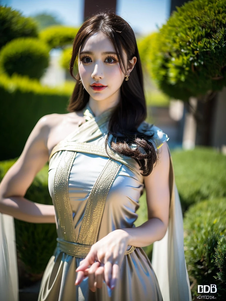 (((HD photo))), ultra high res.photorealistic:. 1.4, UHD a woman in a beautiful garden, wearing a traditional shalwar kameez dress, standing gracefully with a serene expression. The woman has almond-shaped eyes with long eyelashes and perfectly shaped eyebrows. Her lips are full and delicately detailed, adding to her beauty. The shalwar kameez dress is made of fine silk fabric with intricate embroidery, displaying vibrant colors and patterns. The garden is filled with blooming flowers, lush green trees, and a tranquil pond. The sunlight gently filters through the foliage, casting a warm and soft glow on the scene. The image is of the highest quality, with ultra-detailed textures and realistic rendering. The colors are vivid and vibrant, creating a visually stunning masterpiece.