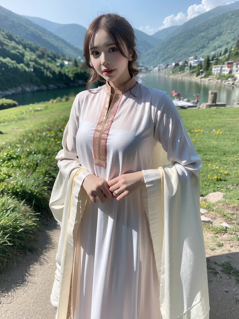 (((HD photo))), ultra high res.photorealistic:. 1.4, UHD wearing shalwar kameez hijab in naran kaghan