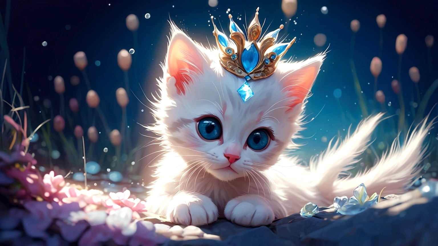 cute kitten lying by a lake