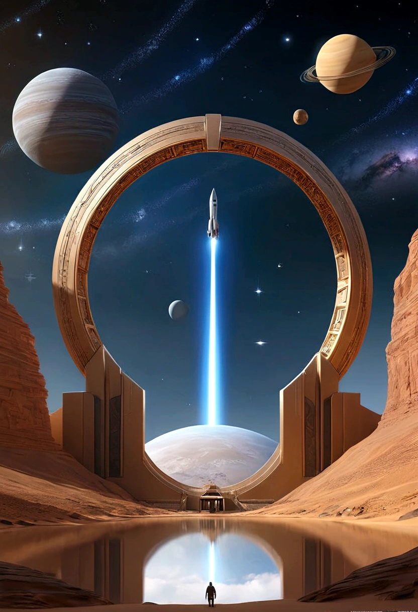 ((masterpiece)),(最high quality)),Spectacular space image scene,Celestial Bodies,Interstellar,Giant Stargate,Spaceship,Shining starry sky,8k,Ultra-fine,high quality