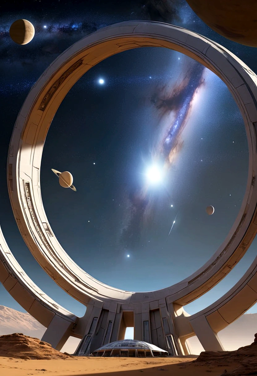 ((masterpiece)),(最high quality)),Spectacular space image scene,Celestial Bodies,Interstellar,Giant Stargate,Spaceship,Shining starry sky,8k,Ultra-fine,high quality