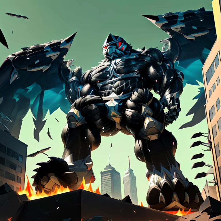 (masterpiece. official art. 8k. best quality. detailed full body. full body.)
(situation 1 : dominating LUCARIO. focus GIANT mechanical Muscular LUCARIO is trampling the CITY. macro. stomp. Low-angle perspective. emphasizing the immense size. The perspective is from below, emphasizing the sheer majesty and power of the Giant. giant art. He is much bigger than a skyscraper. Giga Giants. micro soccer field. looking down.)
(situation 2 :smoke and flames rising from the destruction in the city)
(Additional details 1: wearing a full-face helmet. helmet is jet black. The color of NANOSUIT is jet black. high-tech bio-mecha armor. real texture material. whole body shines like metal. Wearing cyberpunk mecha. emphasizes the muscles. suit fully made of metal. intricate armor. Robotic suit. suit fully made of metal. NANOSUIT with the same design as LUCARIO.).
(Additional details 2: (Detailed head. Detailed Body. Detailed abs. gigantic muscles. HYPER MUSCLES. Gigachad Muscular. big muscle. pecs. triceps. traps. unusually developed muscular body. body full of huge muscles. showing off muscles. pectorales enormes. Exaggeratedly huge muscles. huge muscles. long legs.).
(Additional details 3: nj5furry, Spread wings. It has wings. black have big wings. The claws are sharp. Sharp teeth.5 toes.).