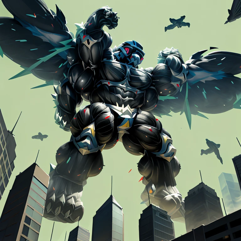 (masterpiece. official art. 8k. best quality. detailed full body. full body.)

(situation 1 : dominating urshifu. focus GIANT mechanical Muscular urshifu is trampling the CITY. macro. stomp. Low-angle perspective. emphasizing the immense size. The perspective is from below, emphasizing the sheer majesty and power of the Giant. giant art. He is much bigger than a skyscraper. Giga Giants. micro soccer field. looking down.)

(situation 2 :smoke and flames rising from the destruction in the city)

(Additional details 1: wearing a full-face helmet. high-tech bio-mecha armor. real texture material. whole body shines like metal. Wearing cyberpunk mecha. emphasizes the muscles. suit fully made of metal. intricate armor. Robotic suit. suit fully made of metal. NANOSUIT with the same design as urshifu).

(Additional details 2: (Detailed head. Detailed Body. Detailed abs. gigantic muscles. HYPER MUSCLES. Gigachad Muscular. big muscle. pecs. triceps. traps. unusually developed muscular body. body full of huge muscles. showing off muscles. pectorales enormes. Exaggeratedly huge muscles. huge muscles. long legs.).

(Additional details 3: nj5furry, Spread wings. It has wings. White have big wings. The claws are sharp. Sharp teeth.5 toes.).

(tiny thong, metallic color: jet black thong. bulge in the crotch.)

(Additional details 4: black color hyper penis. hyper black penis. big penis)