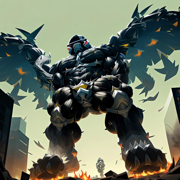 (masterpiece. official art. 8k. best quality. detailed full body. full body.)
(situation 1 : ting LUCARIO. focus GIANT mechanical Muscular LUCARIO is trampling the CITY. macro. stomp. Low-angle perspective. emphasizing the immense size. The perspective is from below, emphasizing the sheer majesty and power of the Giant. giant art. He is much bigger than a skyscraper. Giga Giants. micro soccer field. looking down.)
(situation 2 :smoke and flames rising from the destruction in the city)
(Additional details 1: wearing a full-face helmet. helmet is jet black. The color of NANOSUIT is jet black. high-tech bio-mecha armor. real texture material. whole body shines like metal. Wearing cyberpunk mecha. emphasizes the muscles. suit fully made of metal. intricate armor. Robotic suit. suit fully made of metal. NANOSUIT with the same design as LUCARIO.).
(Additional details 2: (Detailed head. Detailed Body. Detailed abs. gigantic muscles. HYPER MUSCLES. Gigachad Muscular. big muscle. pecs. triceps. traps. unusually developed muscular body. body full of huge muscles. showing off muscles. pectorales enormes. Exaggeratedly huge muscles. huge muscles. long legs.).
(Additional details 3: nj5furry, Spread wings. It has wings. black have big wings. The claws are sharp. Sharp teeth.5 toes.).