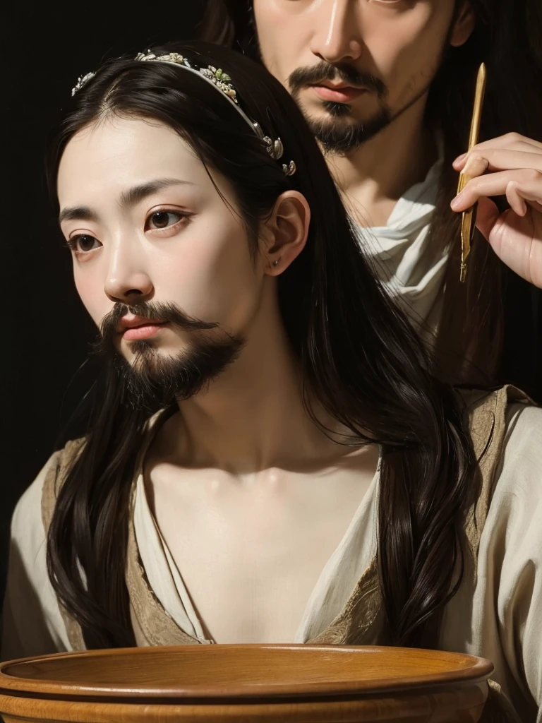 ((Highest quality)), ((masterpiece)), (detailed), Perfect Face、Caravaggio style、Jesus、Last Supper、oil