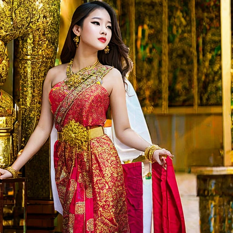 (masterpiece, best quality:1.2), 1girl, solo,thai girl.thai dress,dress