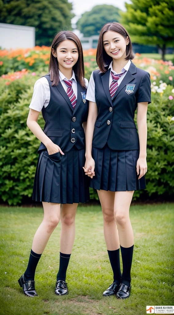 (((Full Body Lesbian)))、((Girls' High School Uniforms))、((１people))、short hair、Close to the topic、((School flower beds)))、(((smile)))、(((Girls' High School)))、((Beautiful girl))、((Sexy pose))、Photorealistic、Beautiful attention to detail、Hyperrealism、High Contrast、Ultra HD、Realistic skin texture、Best image quality、Highest quality、Ultra-high resolution、Fine details、With great care