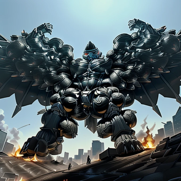 (masterpiece. official art. 8k. best quality. detailed full body. full body.)
(situation 1 : dominating LUCARIO. focus GIANT mechanical Muscular LUCARIO is trampling the CITY. macro. stomp. Low-angle perspective. emphasizing the immense size. The perspective is from below, emphasizing the sheer majesty and power of the Giant. giant art. He is much bigger than a skyscraper. Giga Giants. micro soccer field. looking down.)
(situation 2 :smoke and flames rising from the destruction in the city)
(Additional details 1: wearing a full-face helmet. helmet is jet black. The color of NANOSUIT is jet black. high-tech bio-mecha armor. real texture material. whole body shines like metal. Wearing cyberpunk mecha. emphasizes the muscles. suit fully made of metal. intricate armor. Robotic suit. suit fully made of metal. NANOSUIT with the same design as LUCARIO.).
(Additional details 2: (Detailed head. Detailed Body. Detailed abs. gigantic muscles. HYPER MUSCLES. Gigachad Muscular. big muscle. pecs. triceps. traps. unusually developed muscular body. body full of huge muscles. showing off muscles. pectorales enormes. Exaggeratedly huge muscles. huge muscles. long legs.).
(Additional details 3: nj5furry, Spread wings. It has wings. black have big wings. The claws are sharp. Sharp teeth.5 toes.).