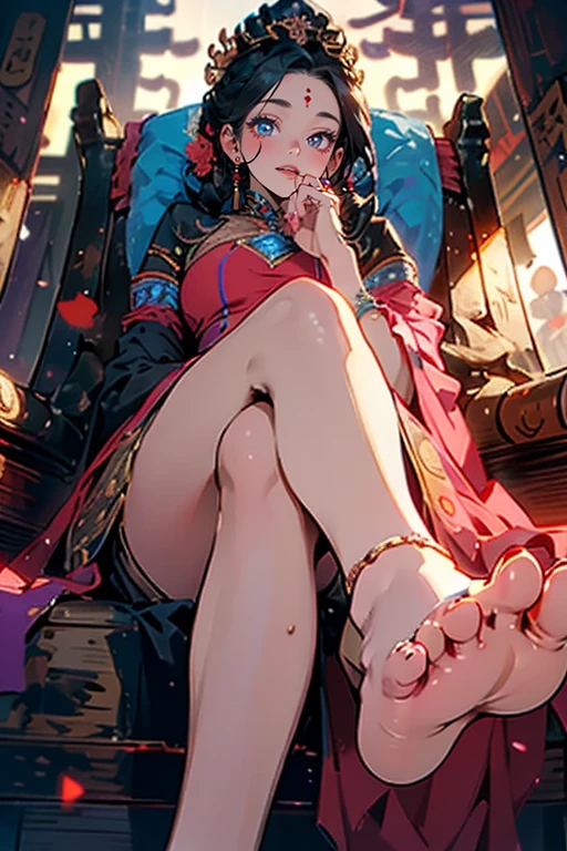 1girl,solo,cute,perfect face,she is sitting,crossed legs,thighs,sexy,show feet,Sole of foot,perfect fingers