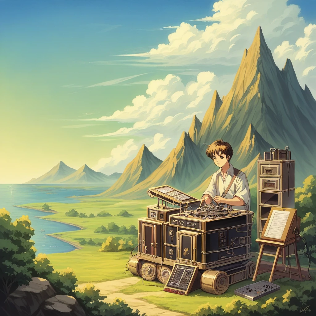 gear,  Music Box,  Spring,  Metal,  brass,  silver,  gold,  antique,  Retro,  Precision machinery,  handicraft,  melody,  music,  timbre,  Nostalgic,  Fantasy,  mysterious,  beautiful,  hour,  memory 
,beautiful Anime Scenery, Landscape painting, beautifulデジタル絵画, Andreas Rocha, beautifulアートワークのイラスト, Awesome Wallpapers, Raymond Han, 背の高いbeautiful絵画, Studio Greeble Makoto Shinkai, beautiful壁紙, Anime Scenery