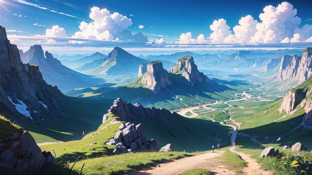 Anime landscape of a mountain landscape with a road going through it landscape, 8K image quality, Masterpiece