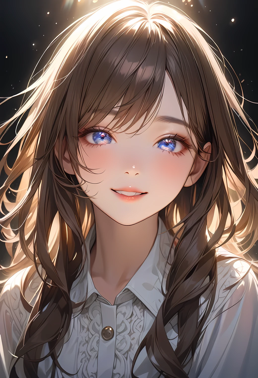 18-year-old girl、independent、Look forward、Light eye makeup、Brown Hair Color、flat 、Hair blowing in the wind、Quality of actress、Shiny, Ultra-realistic faces、smile、Watery eyes、look up、Soothing lighting effects、 Ultra-Realistic Capture、Very detailed、High resolution 16k human skin closeup。Skin texture must be natural、Must be so detailed that pores are visible、skin is healthy、Must be of uniform tone、Use natural light and color、High quality photos taken by modeling agencies'Exclusive photographer、smile