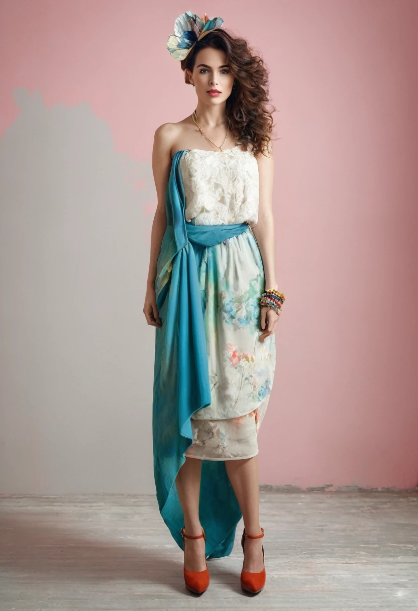Beautiful woman, artsy style, full length, real , accessory,