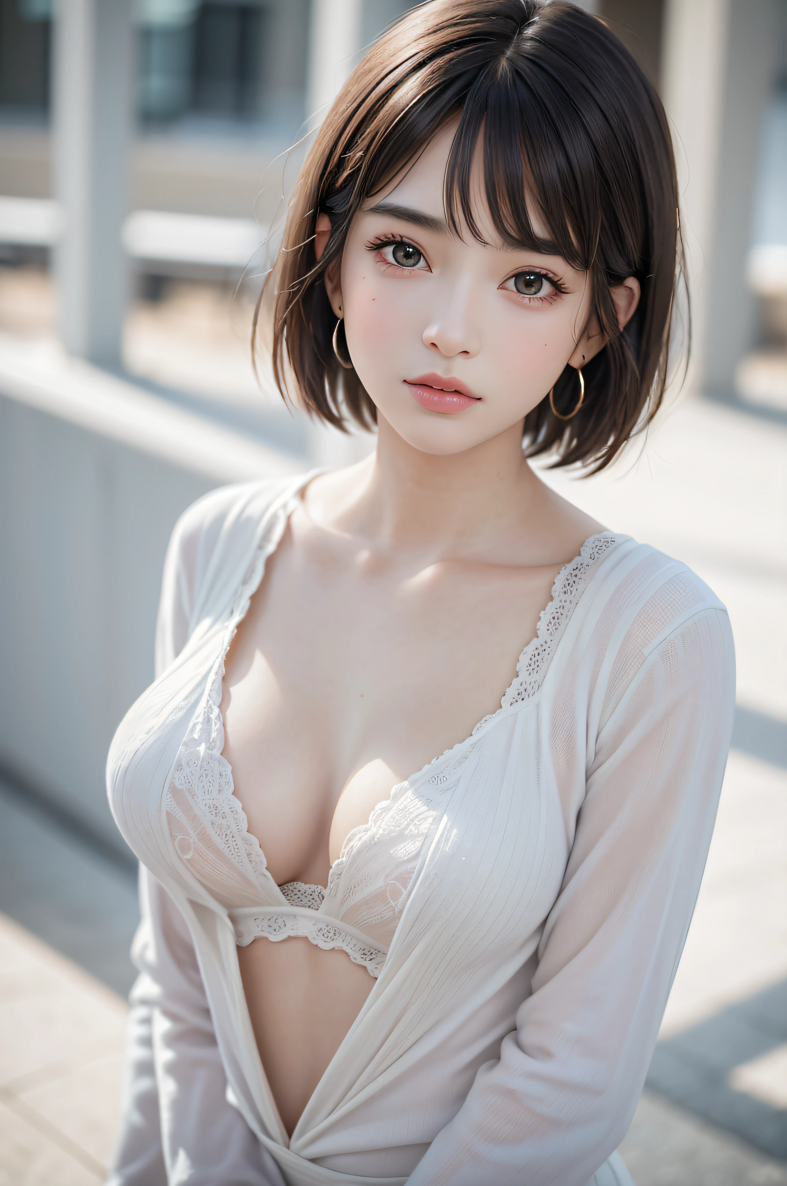 (8k, RAW Photos, Highest quality, masterpiece: 1.2), Super detailed, Super Resolution, (Genuine, Genuine photos: 1.37), Portraiture, High-resolution RAW color photos, Professional photos, とても細かくて美Shii, Very detailed, 8k wallpaper, Amazing details, Large file size, Official Art, Very detailed CG Unity 8k wallpaper, Very detailed beautiful girls, Very detailed faces, Very detailed目, Very detailed肌, Very detailed指, Very detailed鼻, Very detailed口, Perfect Anatomy, Detailed Background, Detailed clothing, One Girl, (20:1.2), 20th Generation, cute Girl, Realistic body, small, White skin, Glowing Skin, The body is slim, Black Hair, short hair, (Blunt bangs: 1.2), cute, like々Shii, かわいらShii顔, Realistic Face, Delicate eyes, Sale Eyes, ( (Stylish winter clothes)), ((superior)), ((((short hair)))), Earrings, Looking into the camera, Cowboy Shot, Look forward, Standing posture, Contrasting, Dynamic Lighting, C cup breasts,