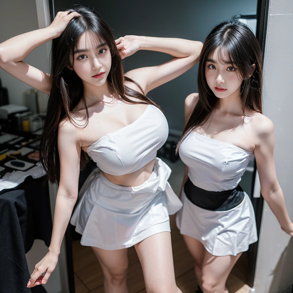 (white strapless DRESS), (white strapless DRESS), (skirt 1/2 thighs), (white bra), (handkerchief skirt), (mini skirt), (white t shirt), (cotton spaghetti-strap top), (black skirt), (white strapless shirt), (Short flared skirt), (a girl pretty girl with perfect figure), (a photo of the night sky), (32K,1 20-year-old girl, The light from the rear window is backlit, Ray traching), (full body), (hair black), (two-parted hair :1.3), (very thick hair), (hands close to the body), (Slender chest), (visible shoe sole :1,5), (short upper chest :1.5), (pectoral muscles are large :1.5), (upper breasts are firm and round :1.5), (stand upright), (two shoe ends), (two shoe toes) ,(put on blush), (apply powder), (makeup), (standing), (asian girl princess), (thick thighs), (large calves), (Black non-reflective fabric for making dresses), (dark colthing), (large knees), (one-piece dress), (seamless dress), (large knees), (big hips :1.4), (slim lower abdominal area), (large ankles), (black skirt), (black skirt), (black skirt), (thigh gap), (thigh gap), (thigh gap), (thigh gap), (thigh gap), (thigh gap)
