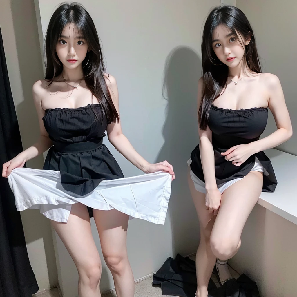 (white strapless DRESS), (white strapless DRESS), (skirt 1/2 thighs), (white bra), (handkerchief skirt), (mini skirt), (white t shirt), (cotton spaghetti-strap top), (black skirt), (white strapless shirt), (Short flared skirt), (a girl pretty girl with perfect figure), (a photo of the night sky), (32K,1 20-year-old girl, The light from the rear window is backlit, Ray traching), (full body), (hair black), (two-parted hair :1.3), (very thick hair), (hands close to the body), (Slender chest), (visible shoe sole :1,5), (short upper chest :1.5), (pectoral muscles are large :1.5), (upper breasts are firm and round :1.5), (stand upright), (two shoe ends), (two shoe toes) ,(put on blush), (apply powder), (makeup), (standing), (asian girl princess), (thick thighs), (large calves), (Black non-reflective fabric for making dresses), (dark colthing), (large knees), (one-piece dress), (seamless dress), (large knees), (big hips :1.4), (slim lower abdominal area), (large ankles), (black skirt), (black skirt), (black skirt), (thigh gap), (thigh gap), (thigh gap), (thigh gap), (thigh gap), (thigh gap)
