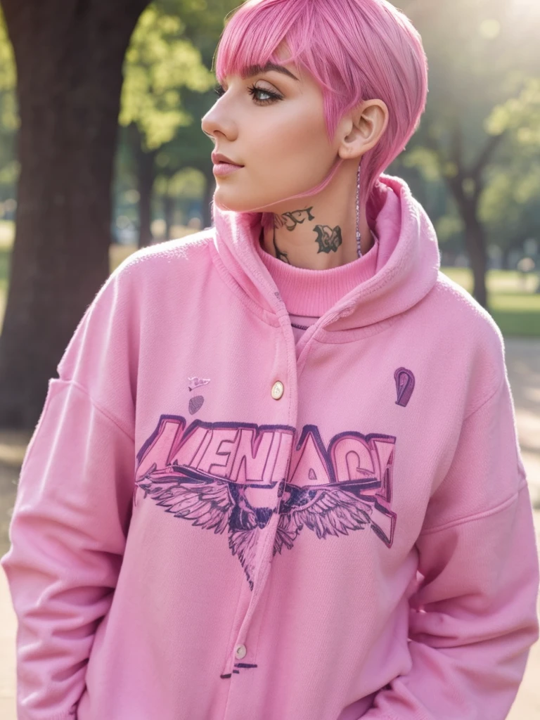 Beautifull girl, pink hair, posing in park