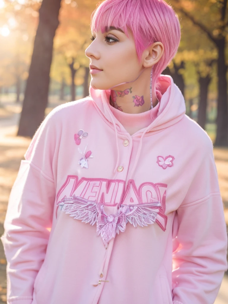Beautifull girl, pink hair, posing in park 