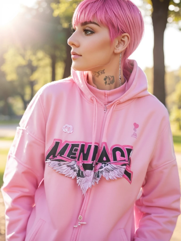Beautifull girl, pink hair, posing in park