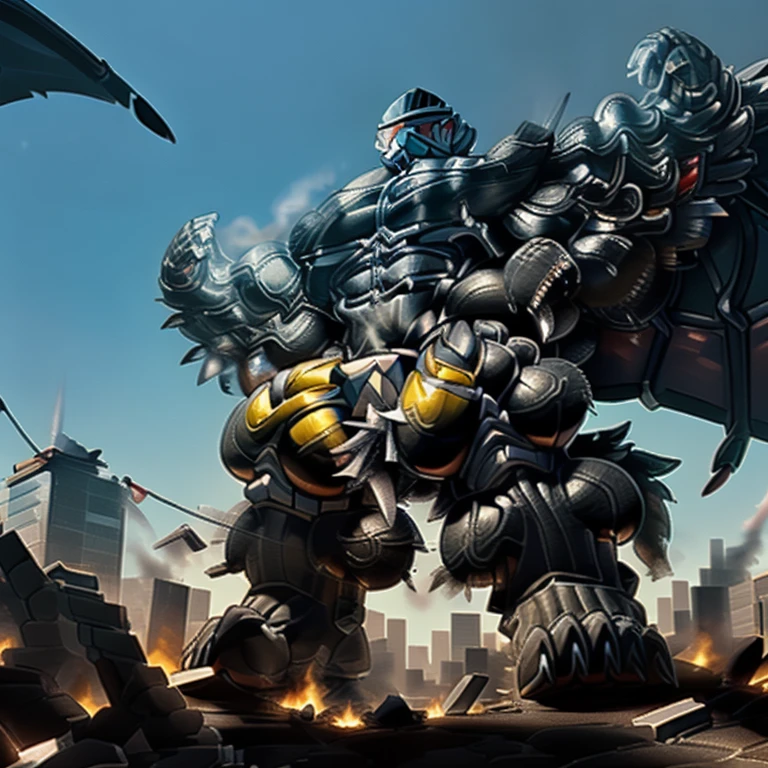 (masterpiece. official art. 8k. best quality. detailed full body. full body.)
(situation 1 : dominating LUCARIO. focus GIANT mechanical Muscular LUCARIO is trampling the CITY. macro. stomp. Low-angle perspective. emphasizing the immense size. The perspective is from below, emphasizing the sheer majesty and power of the Giant. giant art. He is much bigger than a skyscraper. Giga Giants. micro soccer field. looking down.)
(situation 2 :smoke and flames rising from the destruction in the city)
(Additional details 1: wearing a full-face helmet. helmet is jet black. The color of NANOSUIT is jet black. high-tech bio-mecha armor. real texture material. whole body shines like metal. Wearing cyberpunk mecha. emphasizes the muscles. suit fully made of metal. intricate armor. Robotic suit. suit fully made of metal. NANOSUIT with the same design as LUCARIO.).
(Additional details 2: (Detailed head. Detailed Body. Detailed abs. gigantic muscles. HYPER MUSCLES. Gigachad Muscular. big muscle. pecs. triceps. traps. unusually developed muscular body. body full of huge muscles. showing off muscles. pectorales enormes. Exaggeratedly huge muscles. huge muscles. long legs.).
(Additional details 3: nj5furry, Spread wings. It has wings. black have big wings. The claws are sharp. Sharp teeth.5 toes.).