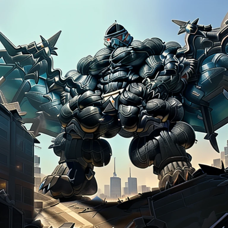 (masterpiece. official art. 8k. best quality. detailed full body. full body.)

(situation 1 : dominating LUCARIO. focus GIANT mechanical Muscular LUCARIO is trampling the CITY. macro. stomp. Low-angle perspective. emphasizing the immense size. The perspective is from below, emphasizing the sheer majesty and power of the Giant. giant art. He is much bigger than a skyscraper. Giga Giants. micro soccer field. looking down.)

(situation 2 :smoke and flames rising from the destruction in the city)

(Additional details 1: wearing a full-face helmet. helmet is jet black. The color of NANOSUIT is jet black. high-tech bio-mecha armor. real texture material. whole body shines like metal. Wearing cyberpunk mecha. emphasizes the muscles. suit fully made of metal. intricate armor. Robotic suit. suit fully made of metal. NANOSUIT with the same design as LUCARIO.).

(Additional details 2: (Detailed head. Detailed Body. Detailed abs. gigantic muscles. HYPER MUSCLES. Gigachad Muscular. big muscle. pecs. triceps. traps. unusually developed muscular body. body full of huge muscles. showing off muscles. pectorales enormes. Exaggeratedly huge muscles. huge muscles. long legs.).

(Additional details 3: nj5furry, Spread wings. It has wings. black have big wings. The claws are sharp. Sharp teeth.5 toes.). 
