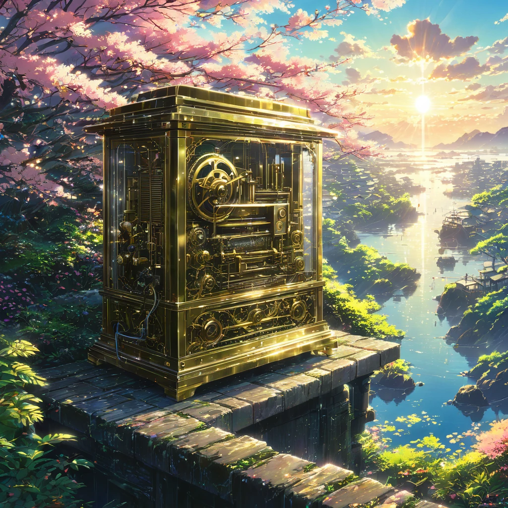 gear, Music Box, Spring, Metal, brass, silver, gold, antique, Retro, Precision machinery, handicraft, melody, music, timbre, Nostalgic, Fantasy, mysterious, beautiful, hour, memory ,beautiful Anime Scenery, Landscape painting, beautifulデジタル絵画, Andreas Rocha, beautifulアートワークのイラスト, Awesome Wallpapers, Raymond Han, 背の高いbeautiful絵画, Studio Greeble Makoto Shinkai, beautiful壁紙, Anime Scenery