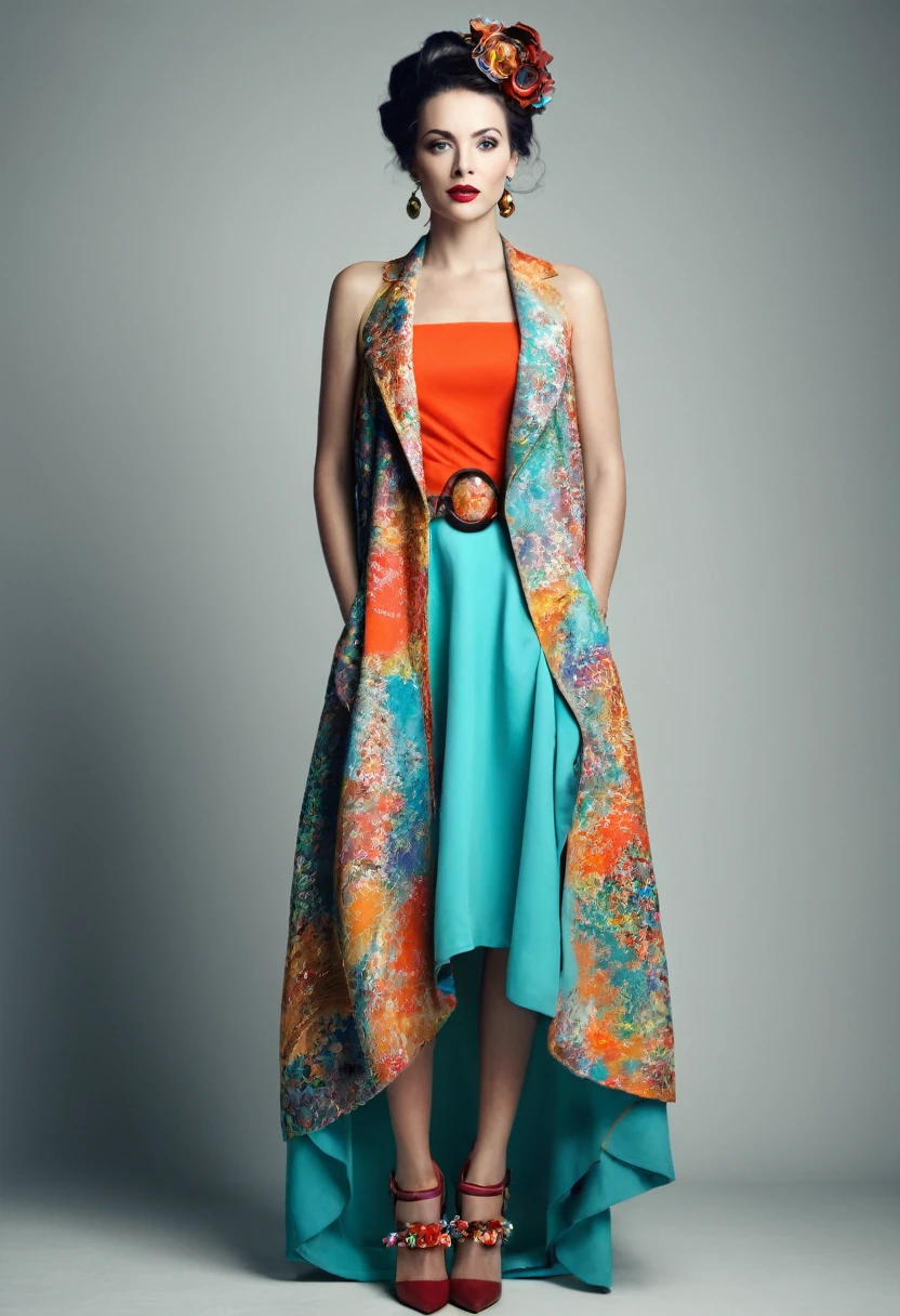 Beautiful woman, artsy style, full length, real , accessory,