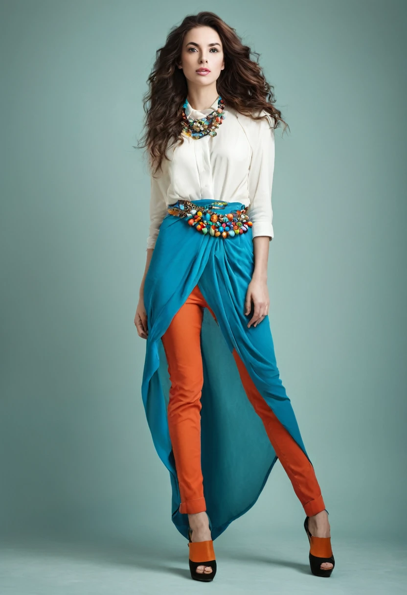 Beautiful woman, artsy style, full length, real , accessory,