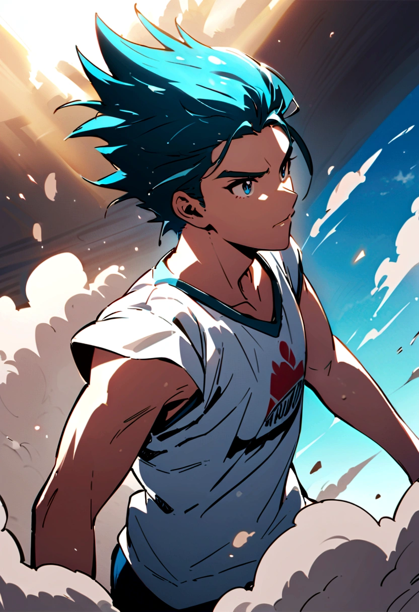 Cool protagonist,,,,Refreshing athletic guy,,,,charm,Action,Vibrancy,Japanese high school student style,Magazine talent style,clavicle,thin limbs,Big white t-shirt,,,Male Focus,Breeze,Dust,Natural light,face,hand,eye,Biologically correct
