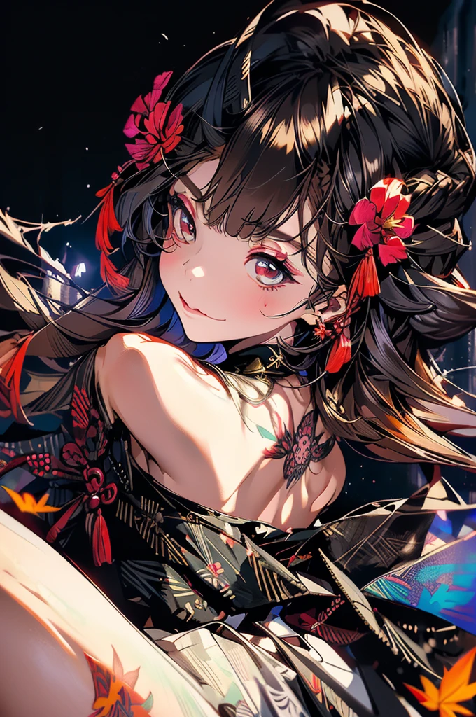 {{{ukiyo-e_style}}},{{flat_style}},{Simple_color},{{{masterpiece}}},{katsushika_hokusai},length_hair,hair_flower,{{black_hair}},red_eye,red_null,{Chinoiserie},{{{Highest_quality}}},kimono,{{Super detailed}},{figure},Maple_leaf_flight,{{One Woman}},{{{alone}}},{{of_Very To_delicate_ofd_beautiful}},blofk_stare,close_To_Audience,{Wind},{flight_splash},{flight_petal},Wind,((large tattoo on the back)){Gorgeous ofd rich graphics}((Undressed kimono))((Big Ass))((She has a big tattoo on her back))((black thong))