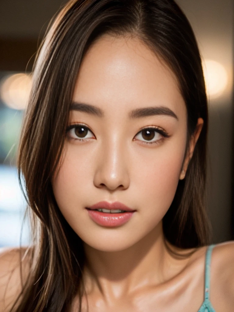 dark brown hair、light brown eyes、Japanese actress face、 lady、I&#39;I like him and I&#39;I&#39;I am about 40 years old..、(intricate details:1.2)、(which one is the top?:1.4)、 (ultra high resolution:1.2)、ultra high resolution、(finely tuned)、(detailed facial features)、nffsw、8K resolution、D cup size breasts、long hair、1 girl, A look of deep sadness, (Highly detailed beautiful face), (Relaxed and stylish dress :1.5),(bare shoulders:1.3), (highest quality:1.4), (Super detailed)、beautiful fair skin,  Angle from a diagonal、 Cross your arms in front of your body、Wrap your arms around your body.、open your mouth a little、Visible legs、Pose of Weakness、obscene pose、Street fashion、very sandals、cutout design、Are standing、leaning against the wall、big boobs, wearing blue bikine, big breast & ass huge