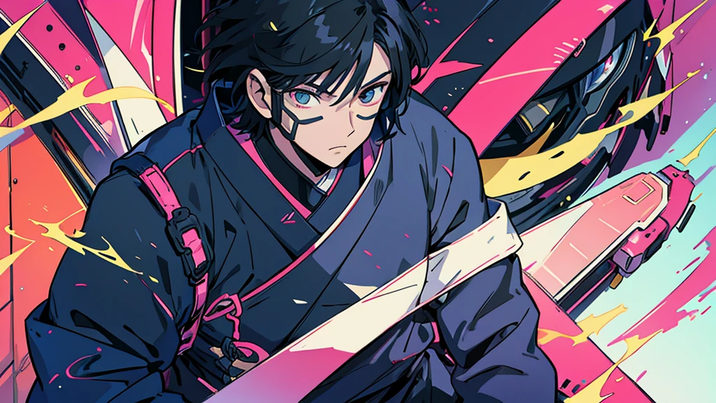 Cat Mask Black Hair male Anime Style Highest quality Japanese Delicate quality Beautiful illustrations High quality down to the last detail