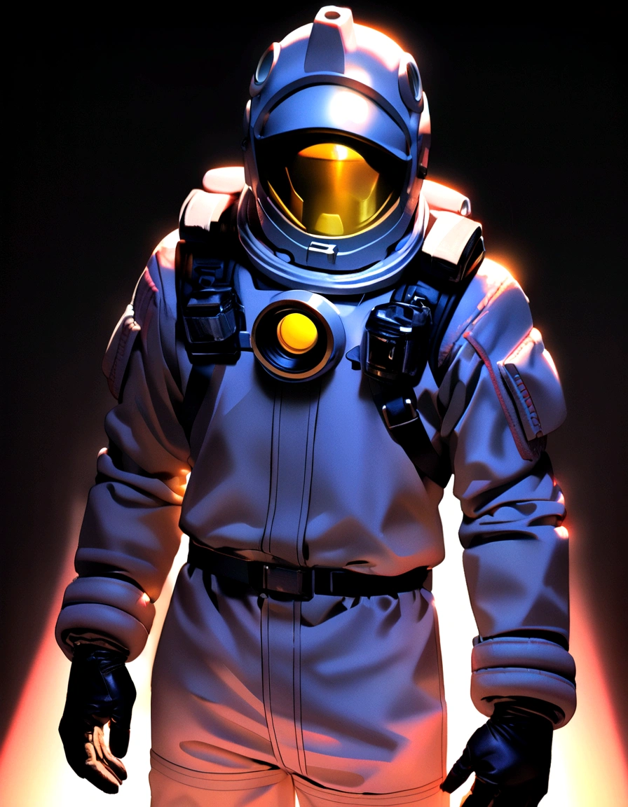 man in retro astronaut costume, sem capacete, poses no conjunto de fotos, side lighting, Tiro de meio corpo, foto de alta qualidade