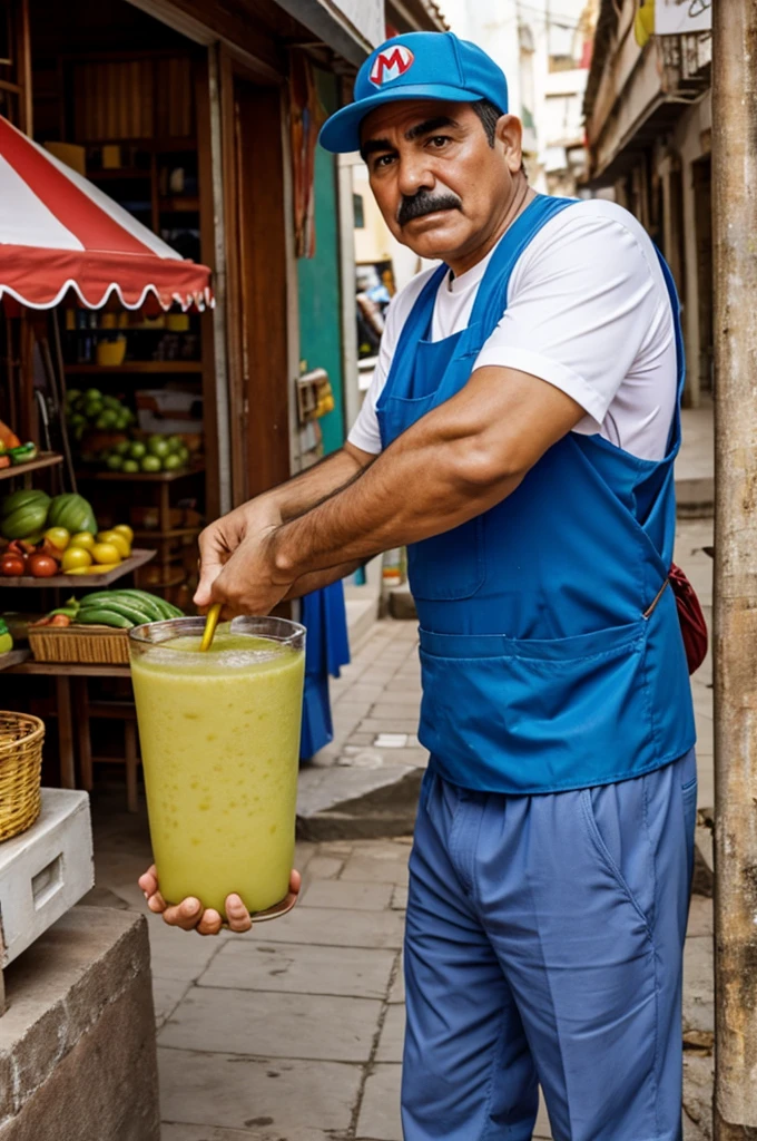 Mario vendiendo jugo