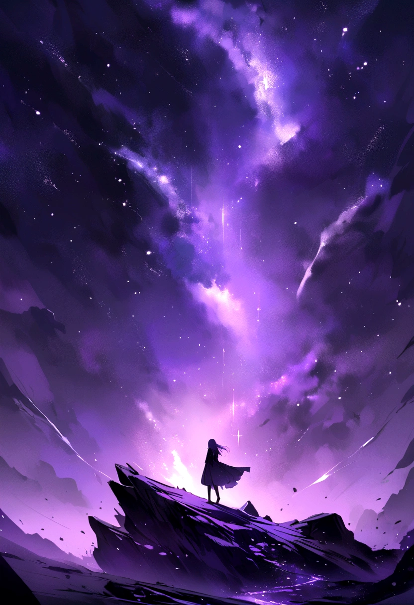Create a beautiful purple background with beautiful stars in a beautiful, desolate space