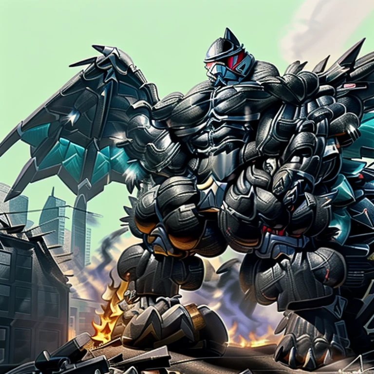 (masterpiece. official art. 8k. best quality. detailed full body. full body.)

(situation 1 : dominating LUCARIO. focus GIANT mechanical Muscular LUCARIO is trampling the Future city.)

(situation 2 :smoke and flames rising from the destruction in the Future city)

(Additional details 1: wearing a full-face helmet. helmet is jet black. The color of NANOSUIT is jet black. high-tech bio-mecha armor. real texture material. whole body shines like metal. Wearing cyberpunk mecha. emphasizes the muscles. suit fully made of metal. intricate armor. Robotic suit. suit fully made of metal. NANOSUIT with the same design as LUCARIO.).

(Additional details 2: (Detailed head. Detailed Body. Detailed abs. gigantic muscles. HYPER MUSCLES. Gigachad Muscular. big muscle. pecs. triceps. traps. unusually developed muscular body. body full of huge muscles. showing off muscles. pectorales enormes. Exaggeratedly huge muscles. huge muscles. long legs.).

(Additional details 3: nj5furry, Spread wings. It has wings. black have big wings. The claws are sharp. Sharp teeth.5 toes.). 