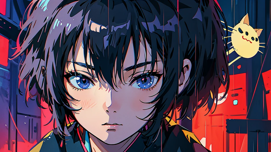 Cat Mask Black Hair male Anime Style Highest quality Japanese Delicate quality Beautiful illustrations High quality down to the last detail