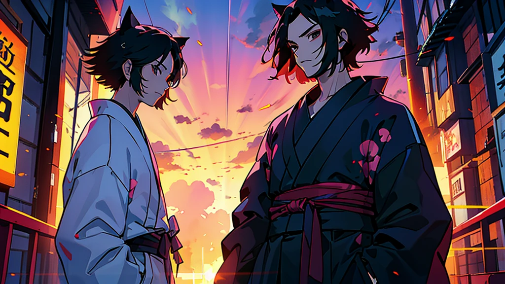 Cat Mask Black Hair male Anime Style Highest quality Japanese Delicate quality Beautiful illustrations High quality down to the last detail