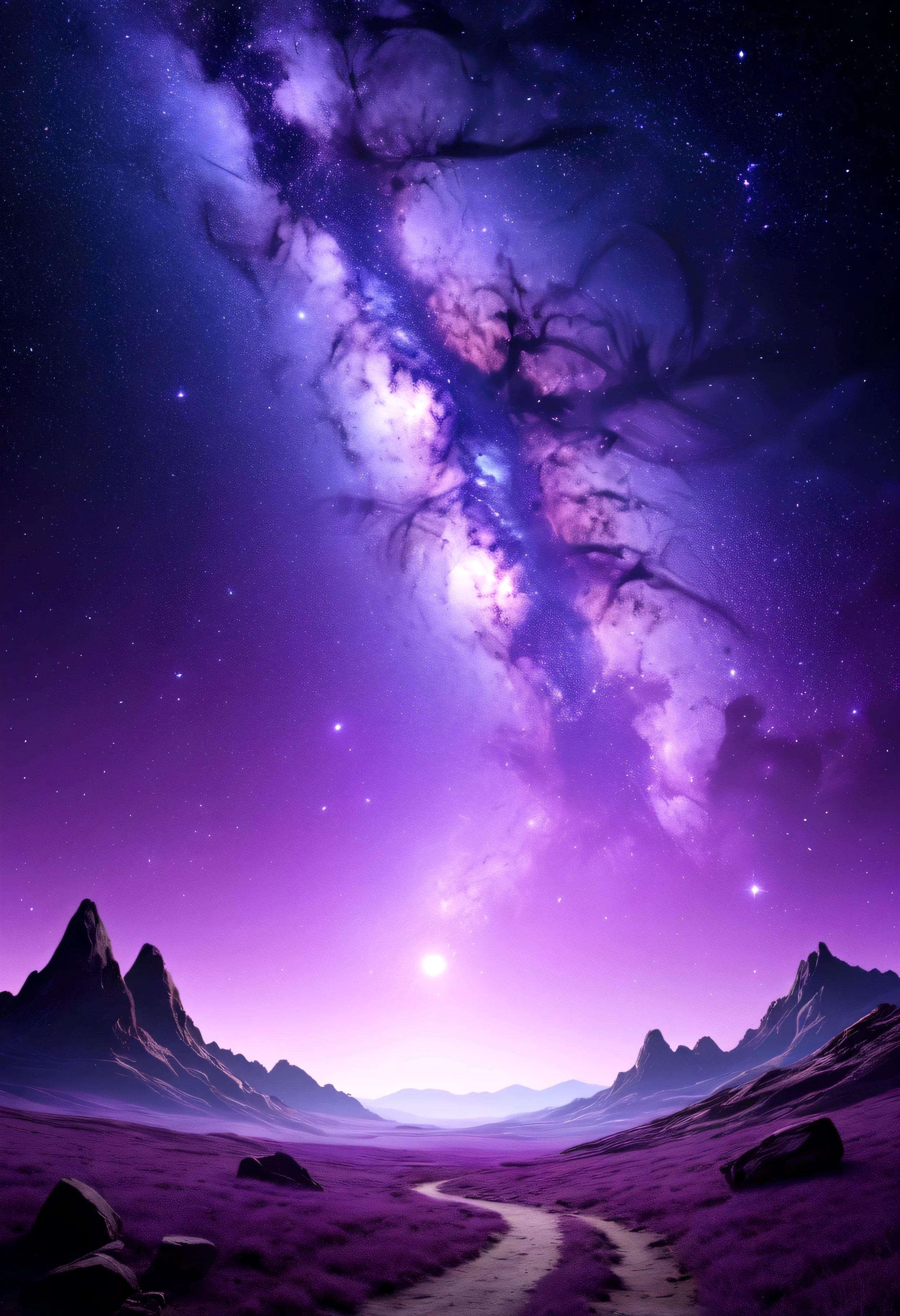 Create a beautiful purple background with beautiful stars in a beautiful, desolate space
