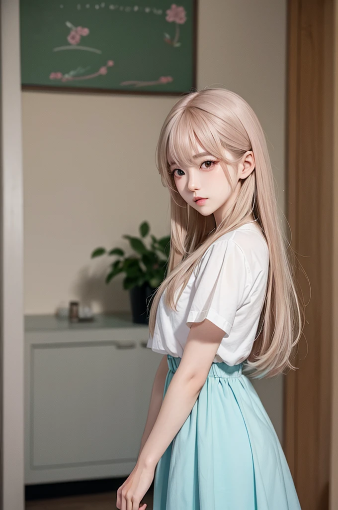 Absurdres, Masterpiece, Best quality, light colors, pastel colors, korean girl from webtoon with Beautiful face , beautiful hair , a character from kdrama, anime eyes, semi casual clothes, masterpiece background, detailed background