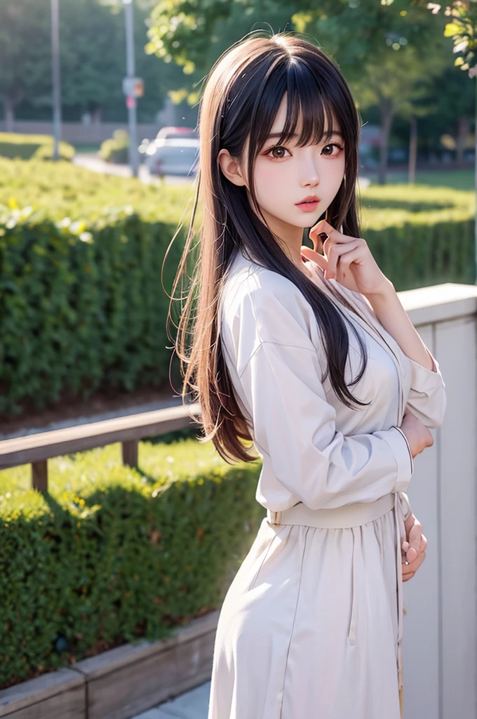 Absurdres, Masterpiece, Best quality, light colors, pastel colors, korean girl from webtoon with Beautiful face , beautiful hair , a character from kdrama, anime eyes, semi casual clothes, masterpiece background, detailed background