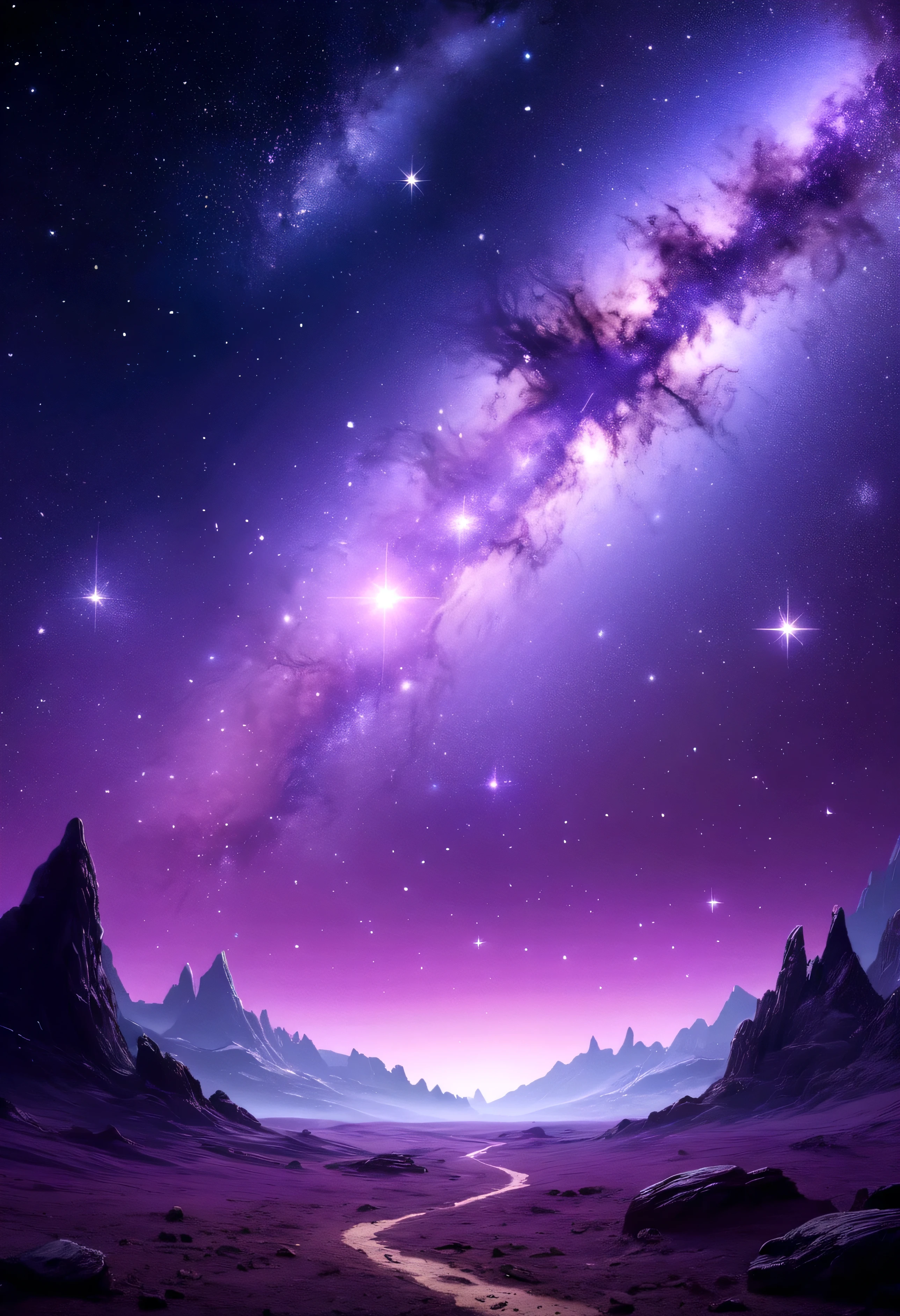 Create a beautiful purple background with beautiful stars in a beautiful, desolate space